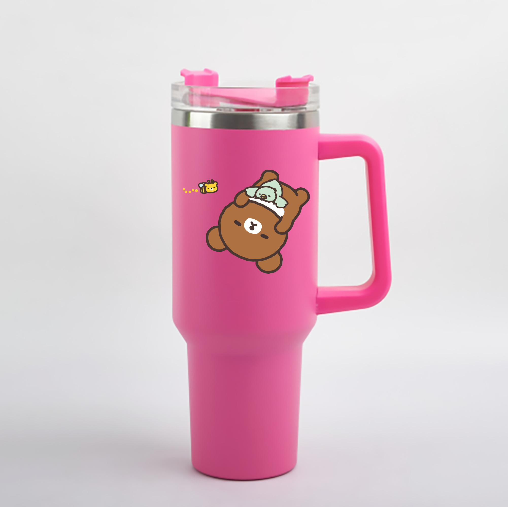 （画像用） リラックマ リラックマ キイロイトリ Rilakkuma Korilakkuma Kiiroitori 1200mL車用タンブラー - クリスタルステッカー（プラスチックストロー付き）